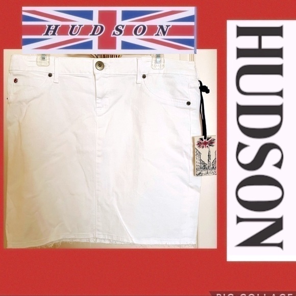 π
ΊHUDSON RARE NWT White Skirt lightly Shredded Hem Cotton Union Jack - Picture 2 of 10